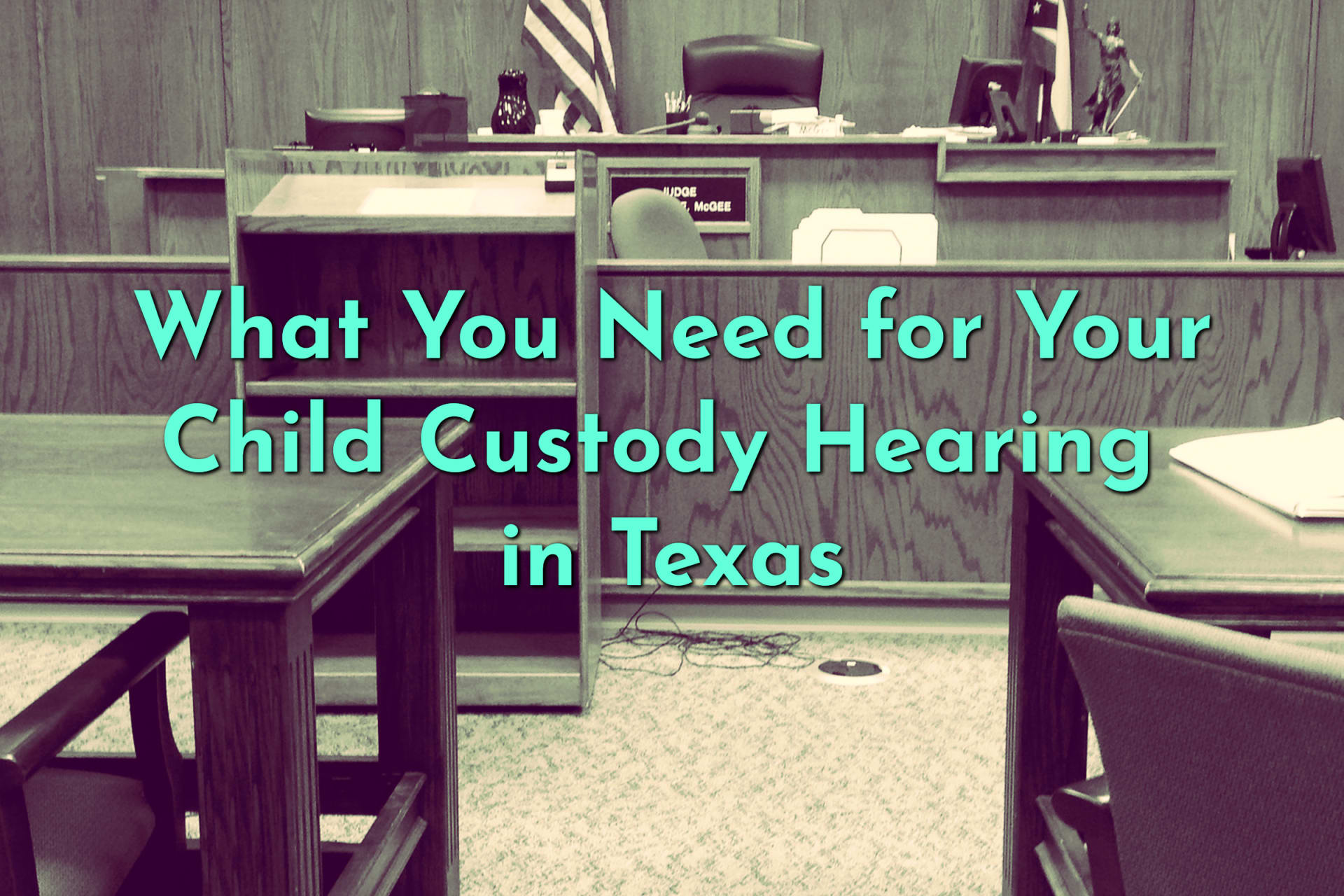 A courtroom poised for a child custody hearing in Texas